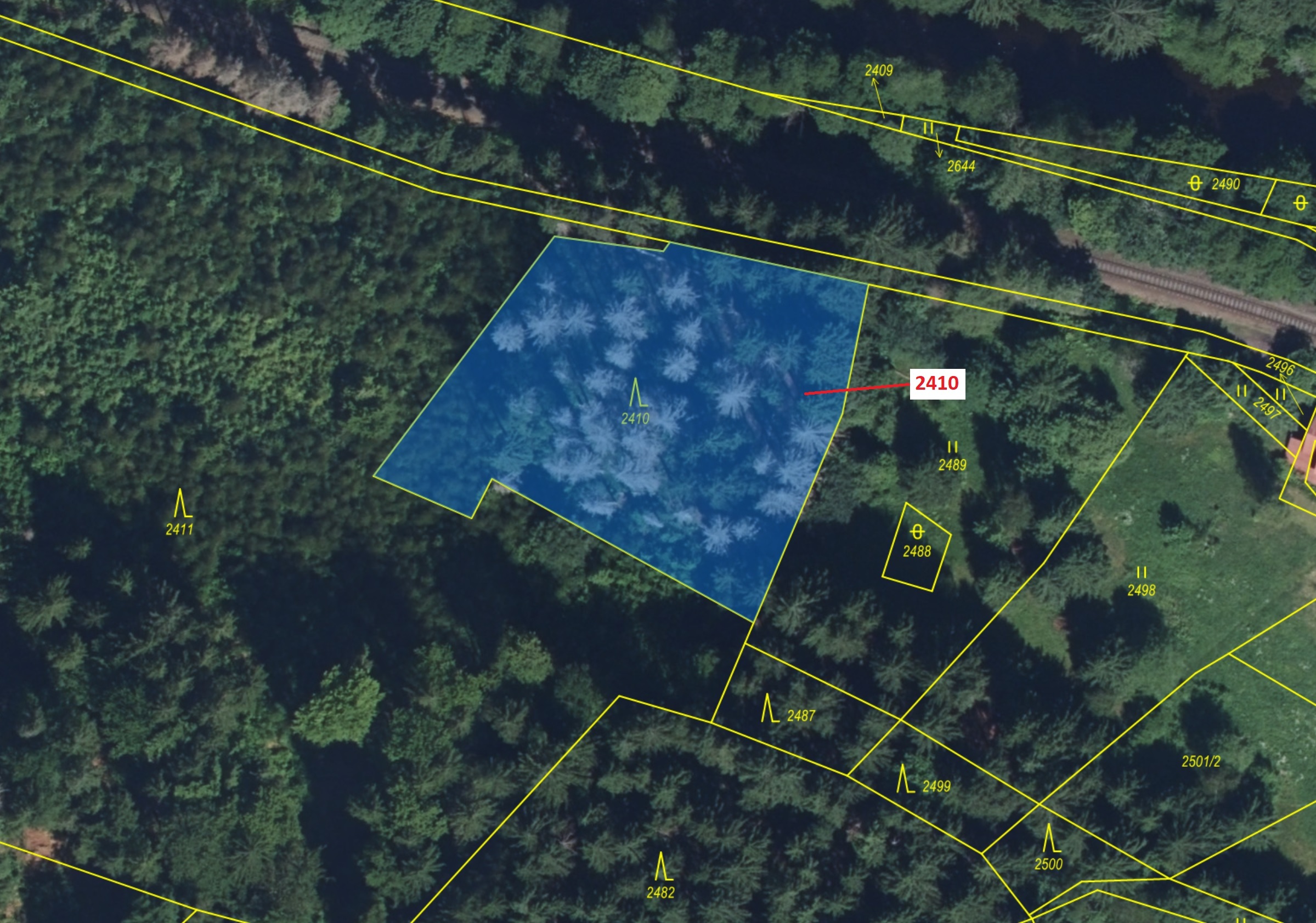 Lesní pozemek o výměře 2416 m2, podíl 1/1, katastrální území Jablonec nad Jizerou, obec Jablonec nad