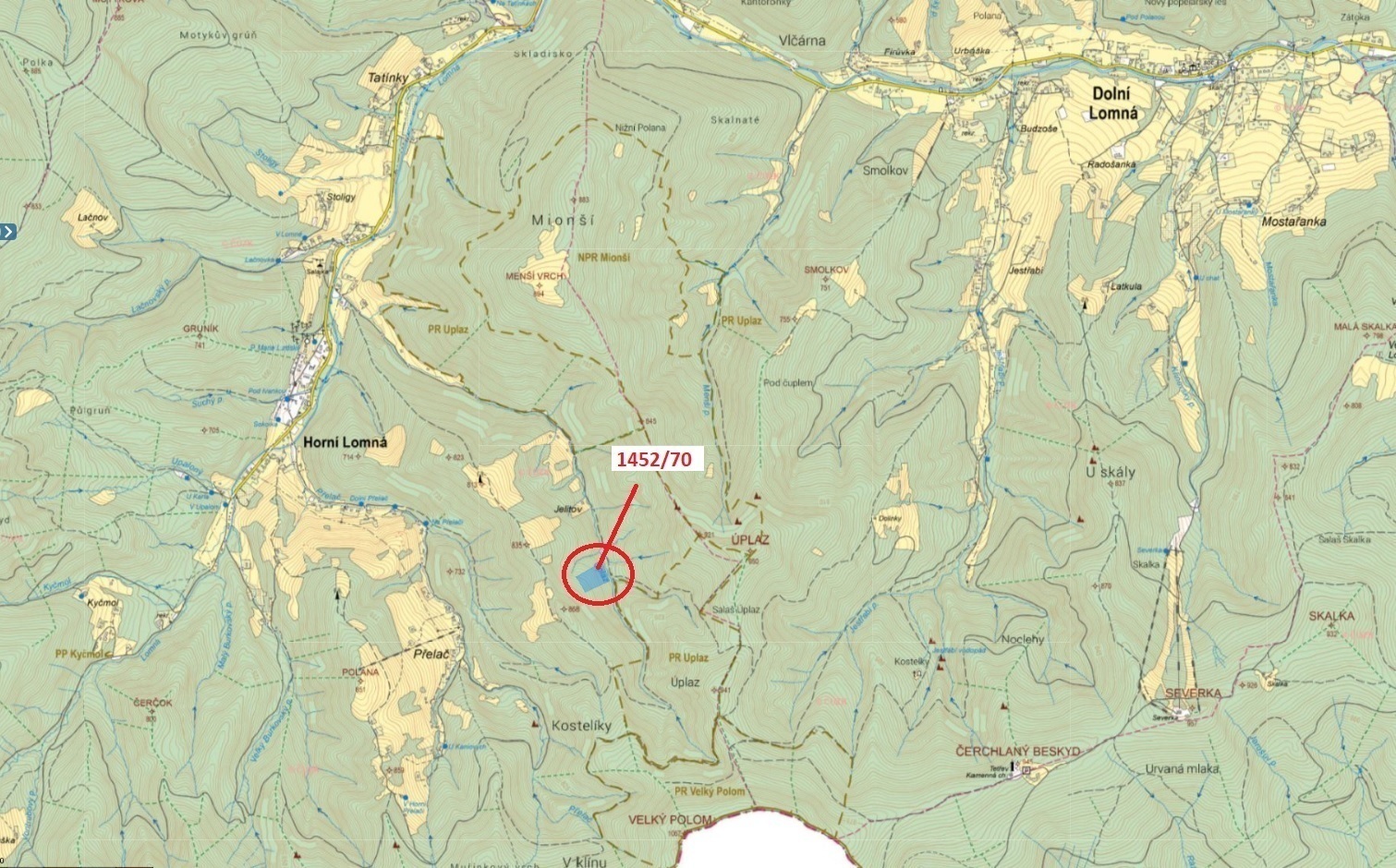 Lesní pozemek o výměře 17 892 m2, podíl 1/1, katastrální území Horní Lomná, obec Horní Lomná, obec s