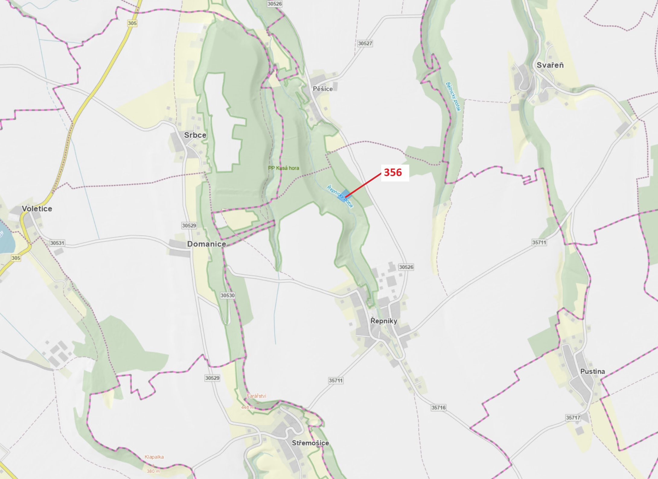 Lesní pozemek o výměře 6762 m2, podíl 1/1, katastrální území Řepníky, obec Řepníky, obec s rozšířeno