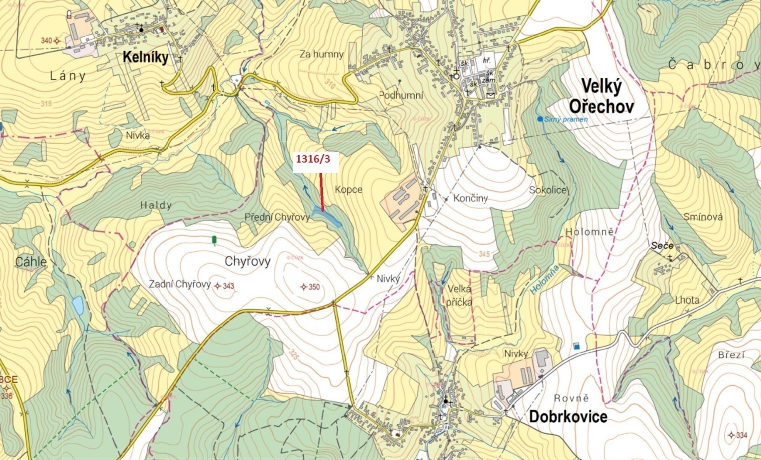 Lesní pozemek o výměře 5461 m2, podíl 1/1, katastrální území Velký Ořechov, obec Velký Ořechov, obec