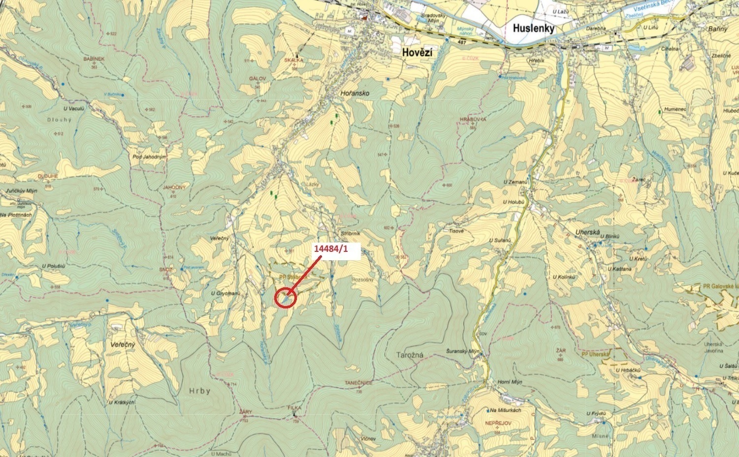 Lesní pozemek o výměře 2322 m2, podíl 1/1, katastrální území Hovězí, obec Hovězí, obec s rozšířenou 