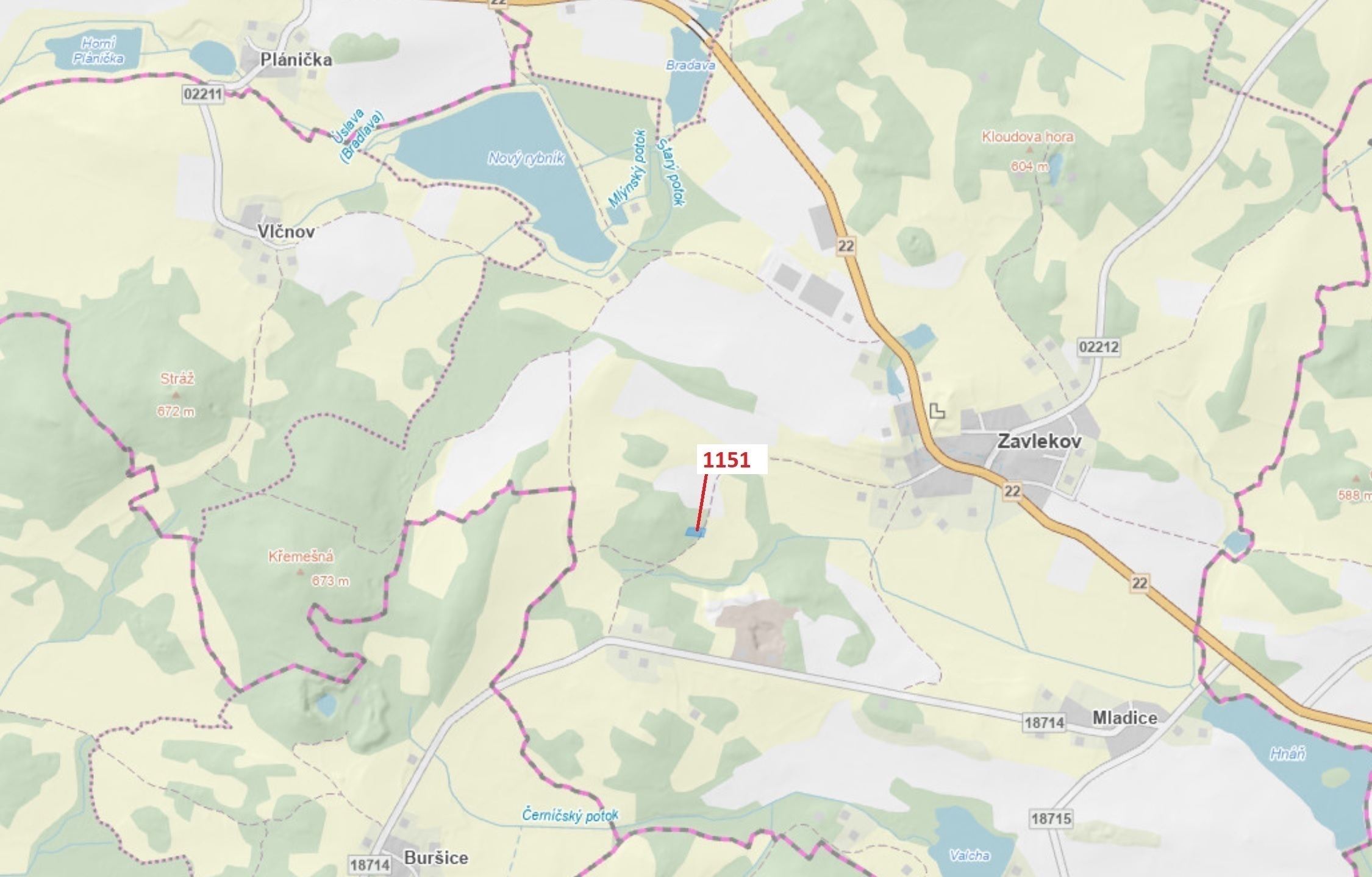 Lesní pozemek o výměře 1331 m2, podíl 1/1, katastrální území Zavlekov, obec Zavlekov, obec s rozšíře