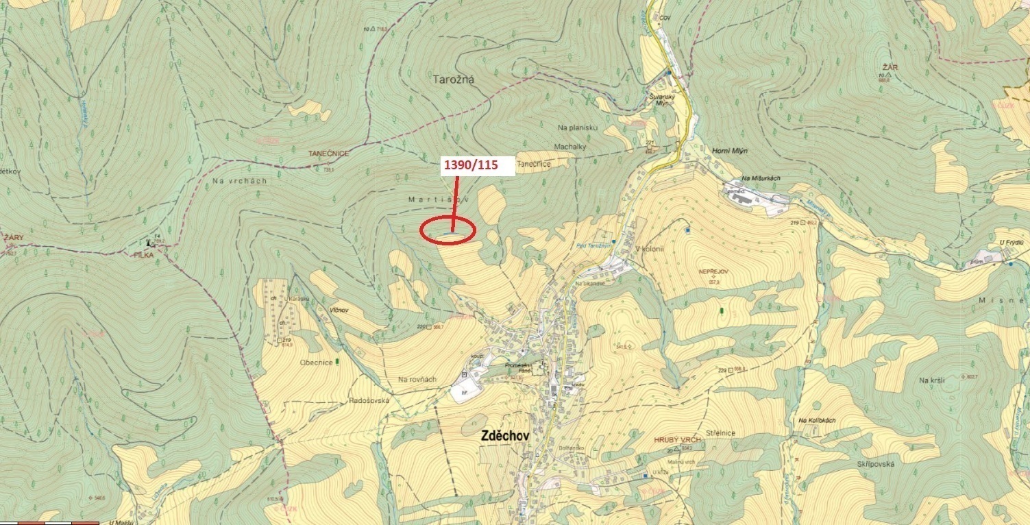 Lesní pozemek o výměře 200 m2, podíl 1/1, katastrální území Zděchov, obec Zděchov, obec s rozšířenou