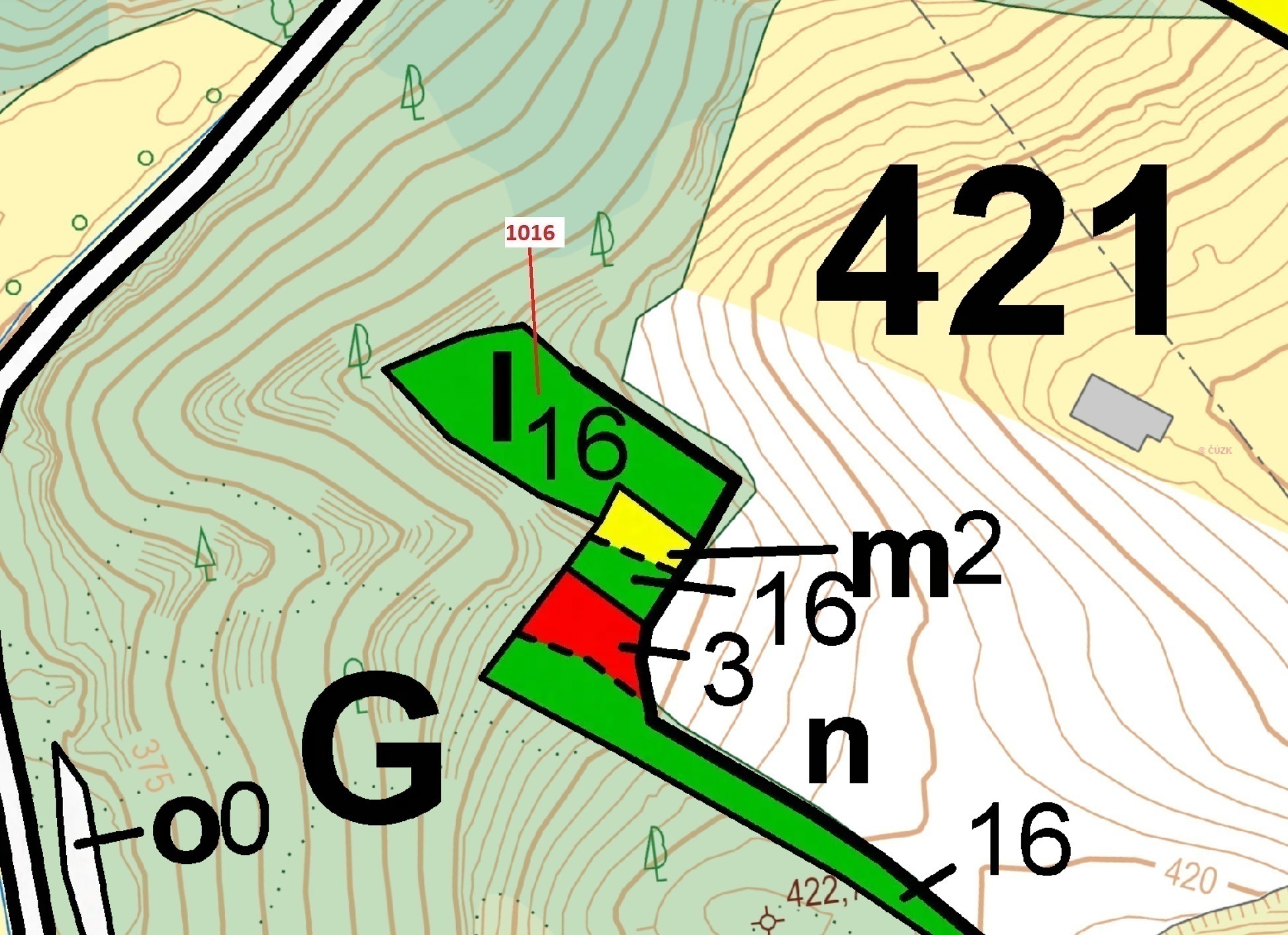 Lesní pozemek o výměře 2458 m2, podíl 1/1, katastrální území Jedov, obec Náměšť nad Oslavou, obec s 