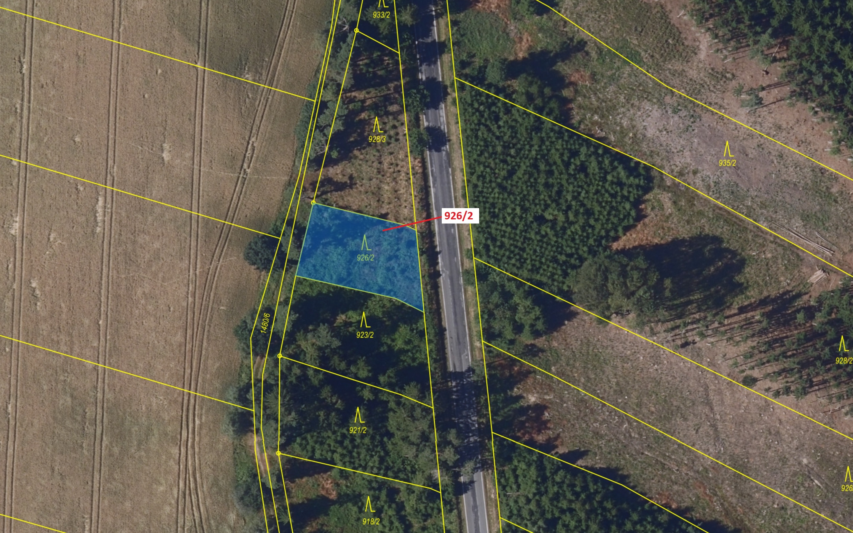 Lesní pozemek o výměře 645 m2, podíl 1/1, katastrální území Česká Bělá, obec Česká Bělá, obec s rozš