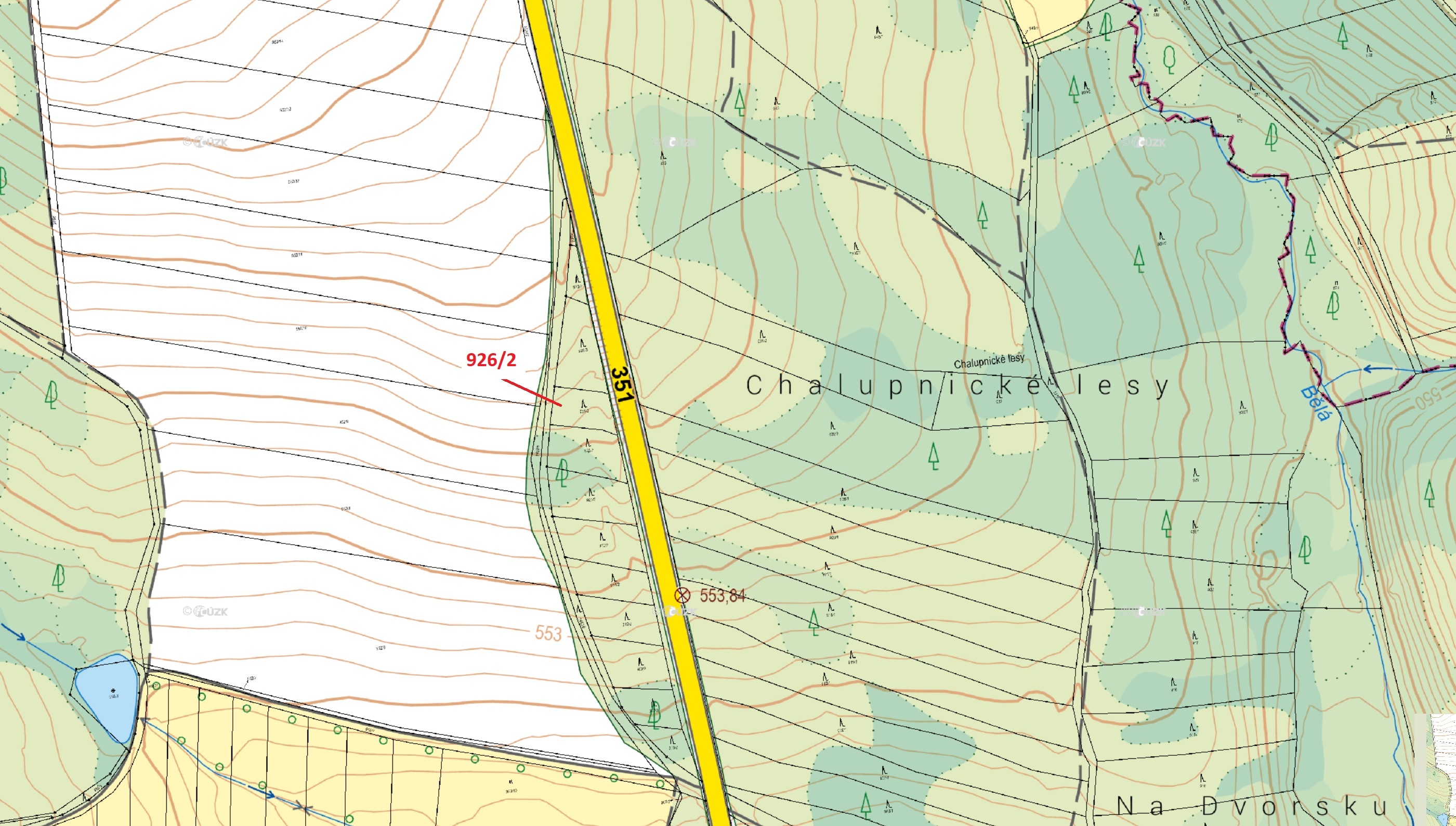 Lesní pozemek o výměře 645 m2, podíl 1/1, katastrální území Česká Bělá, obec Česká Bělá, obec s rozš