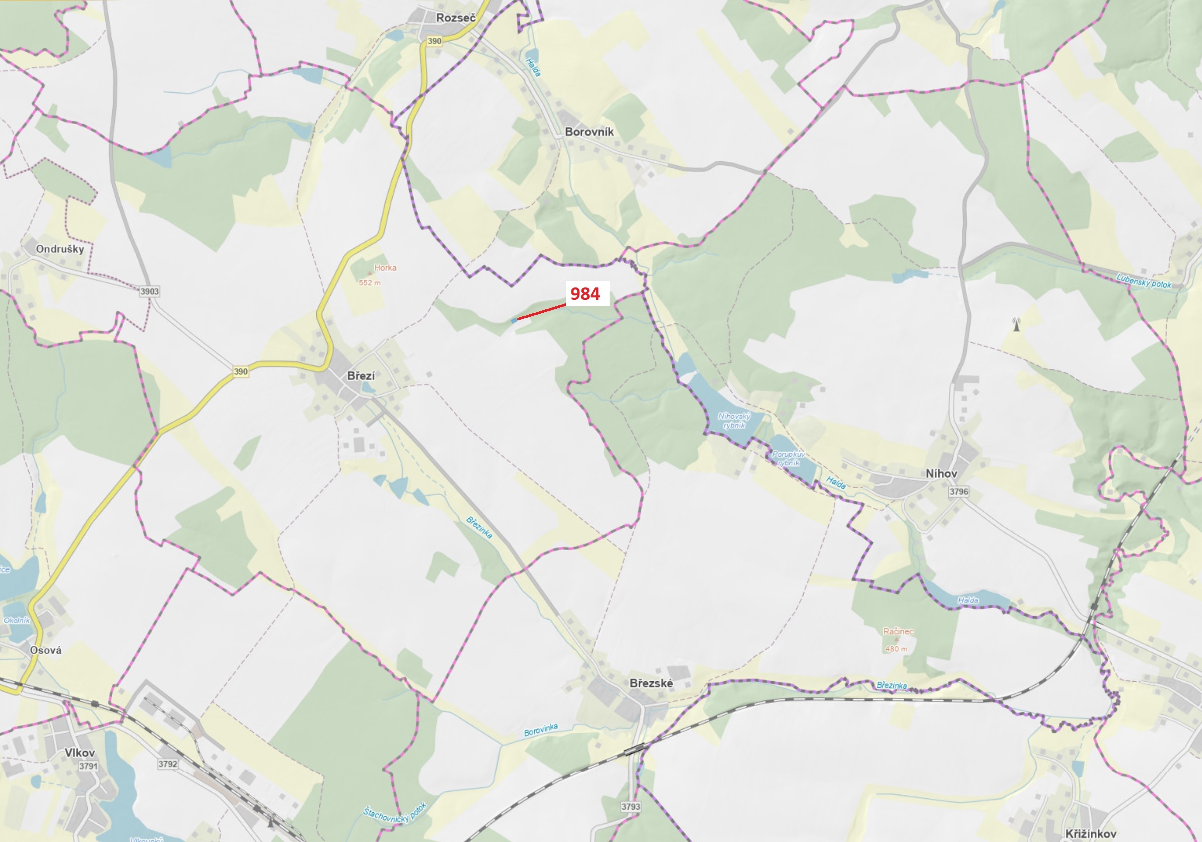 Ostatní plocha o výměře 417 m2, podíl 1/1, katastrální území Březí u Osové Bítýšky, obec Březí, obec