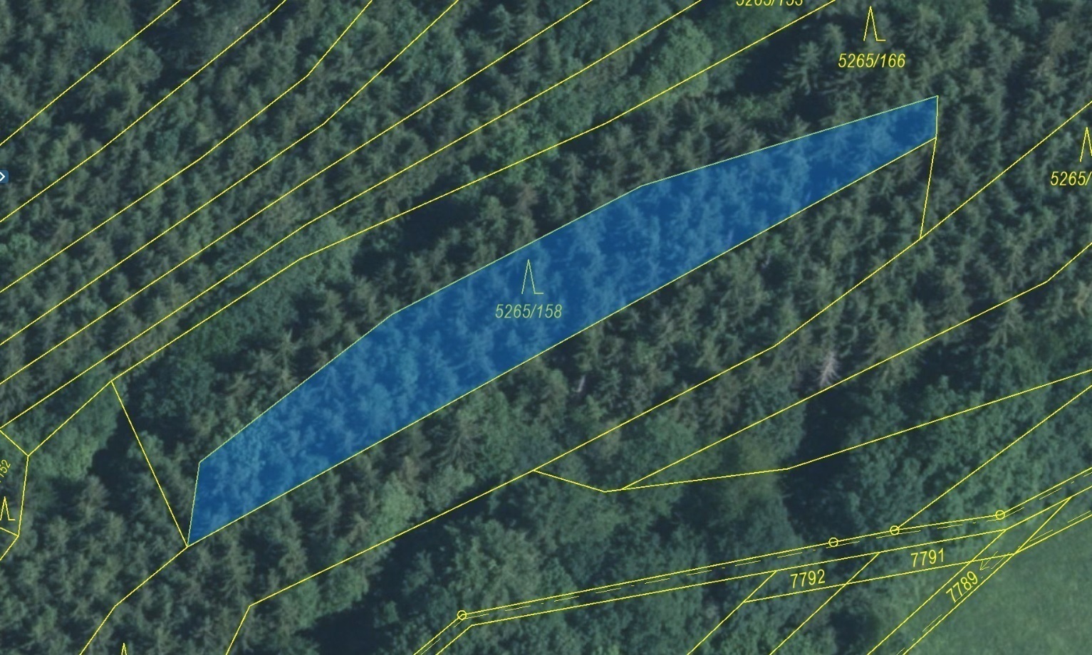 Lesní pozemek o výměře 1065 m2, podíl 1/1, katastrální území Strání, obec Strání, obec s rozšířenou 