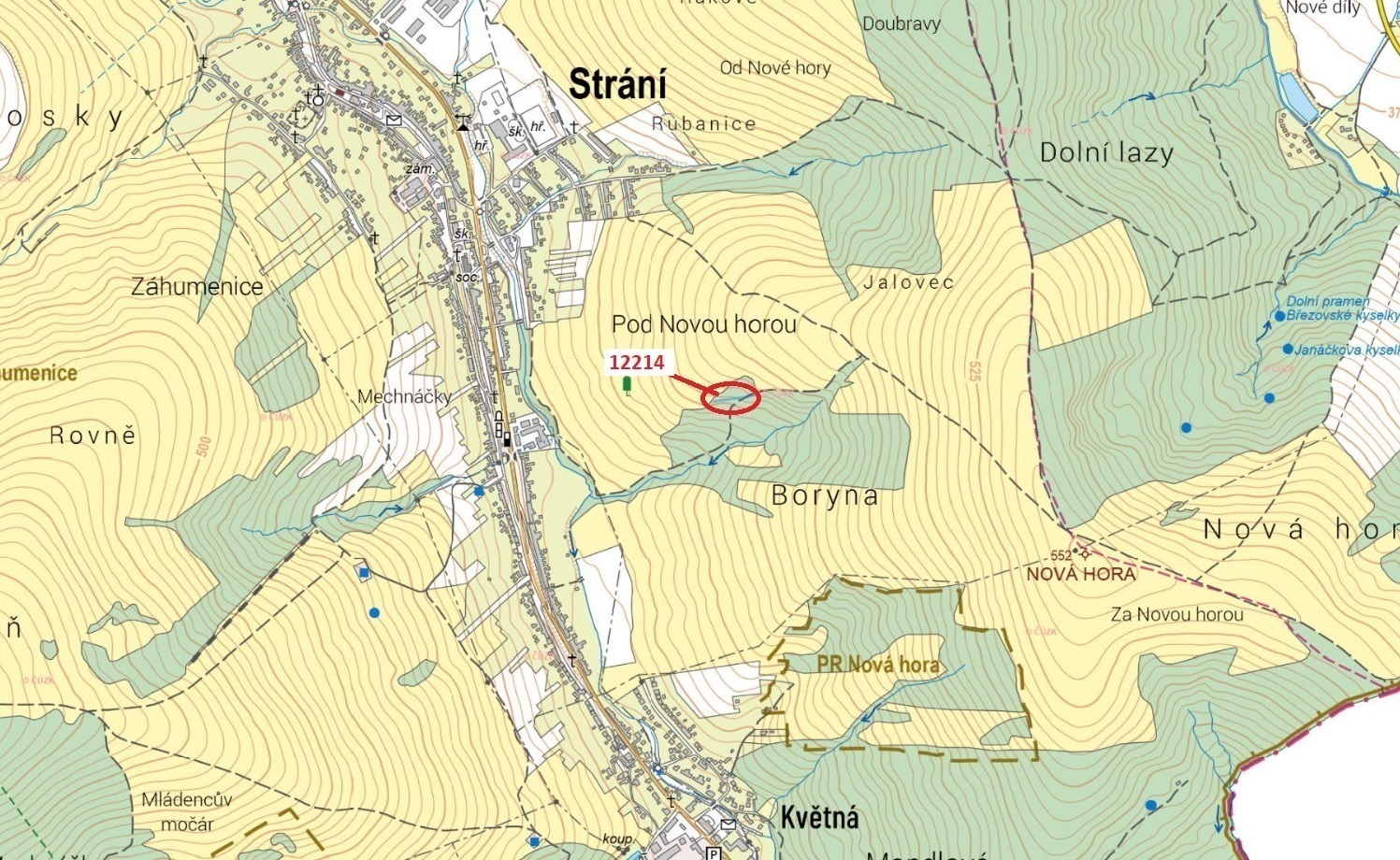 Lesní pozemek o výměře 597 m2, podíl 1/1, katastrální území Strání, obec Strání, obec s rozšířenou p