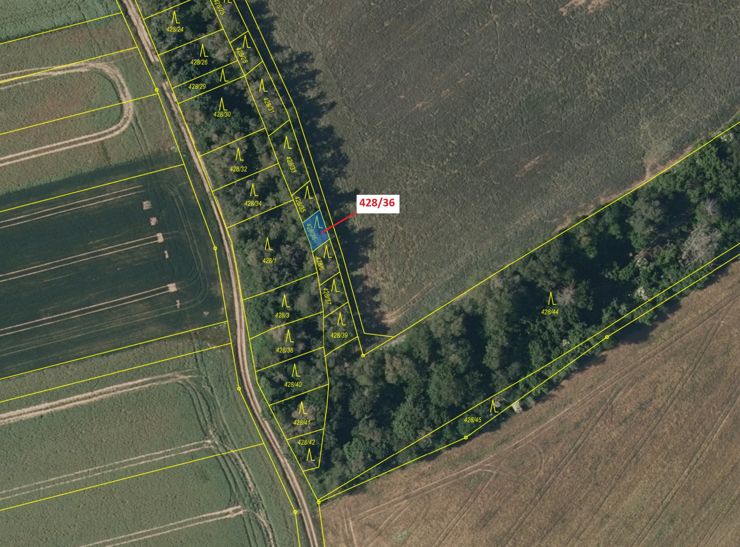 Lesní pozemek o výměře 68 m2, podíl 1/1, katastrální území Břežany u Rakovníka, obec Břežany, obec s
