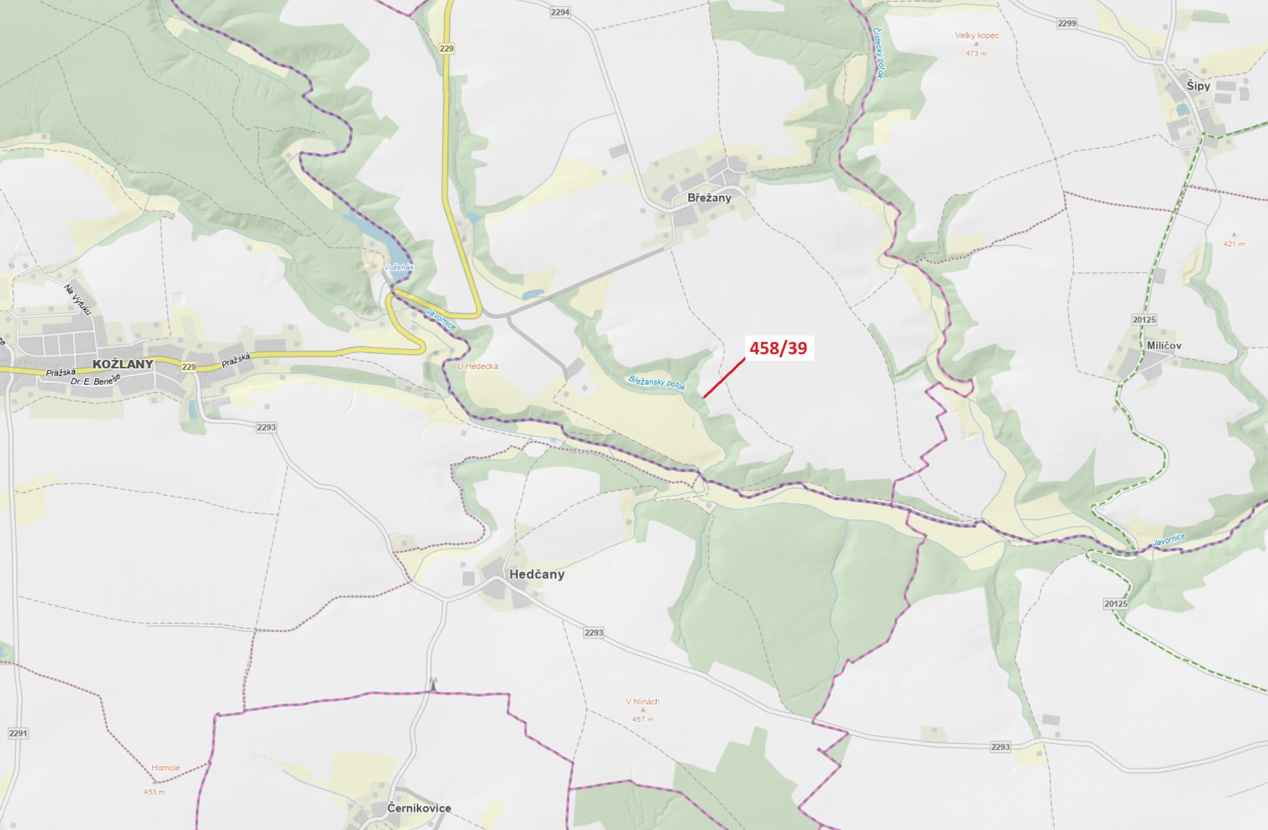 Lesní pozemek o výměře 50 m2, podíl 1/1, katastrální území Břežany u Rakovníka, obec Břežany, obec s