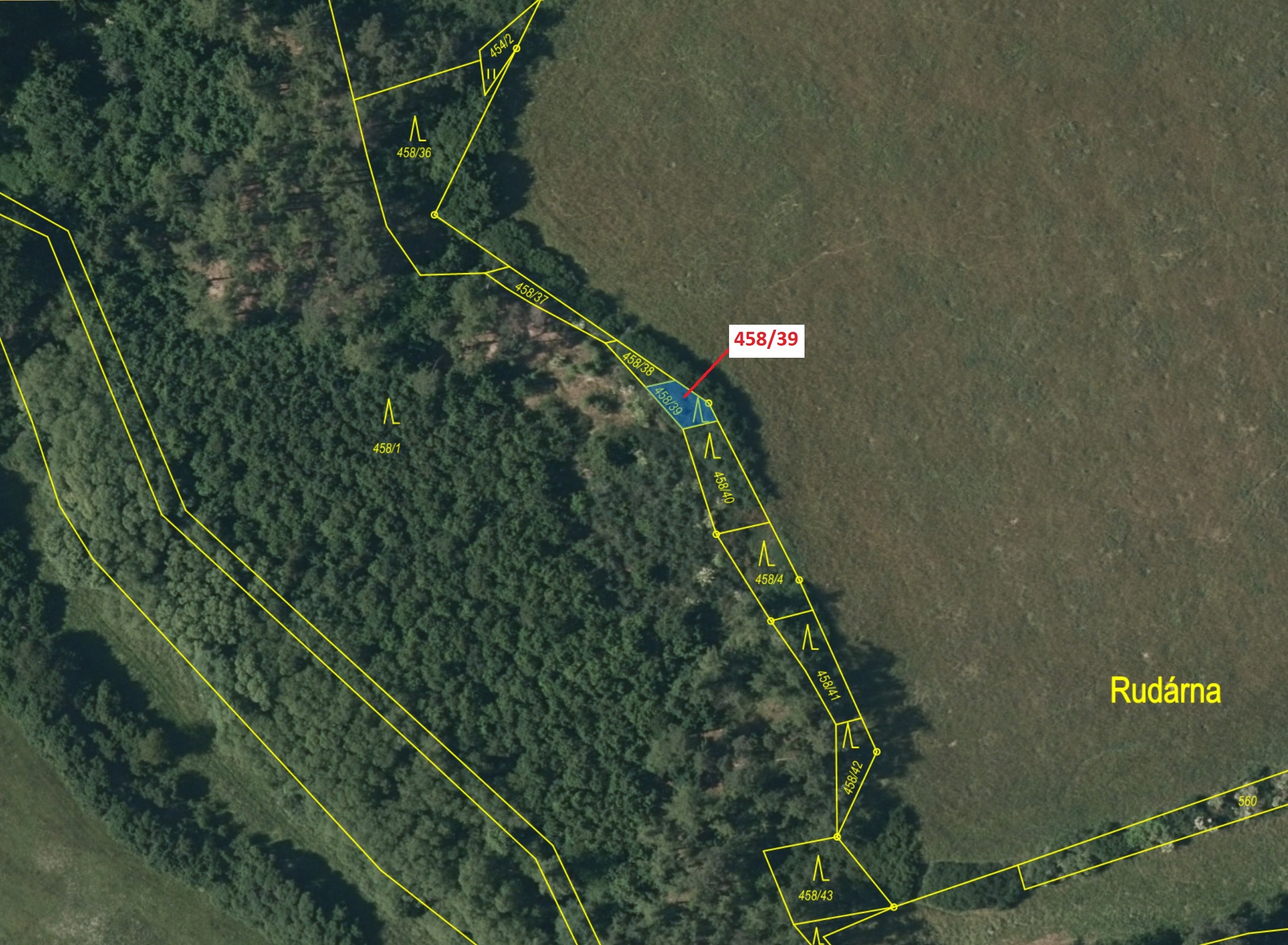 Lesní pozemek o výměře 50 m2, podíl 1/1, katastrální území Břežany u Rakovníka, obec Břežany, obec s
