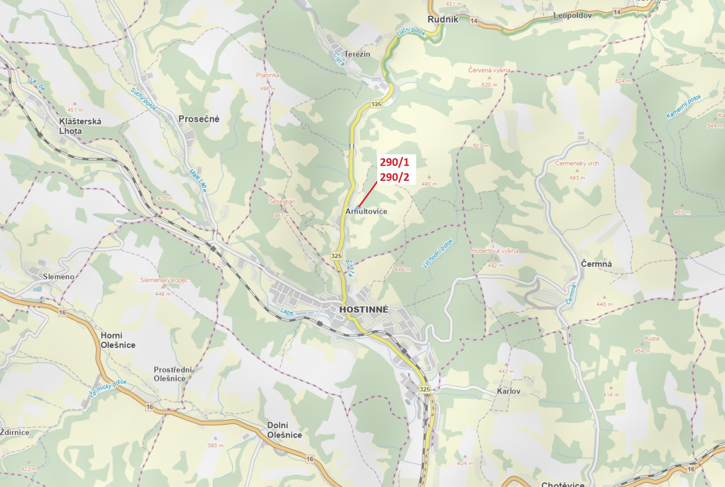Lesní pozemky o výměře 3359 m2, podíl 1/1, katastrální území Arnultovice, obec Rudník, obec s rozšíř