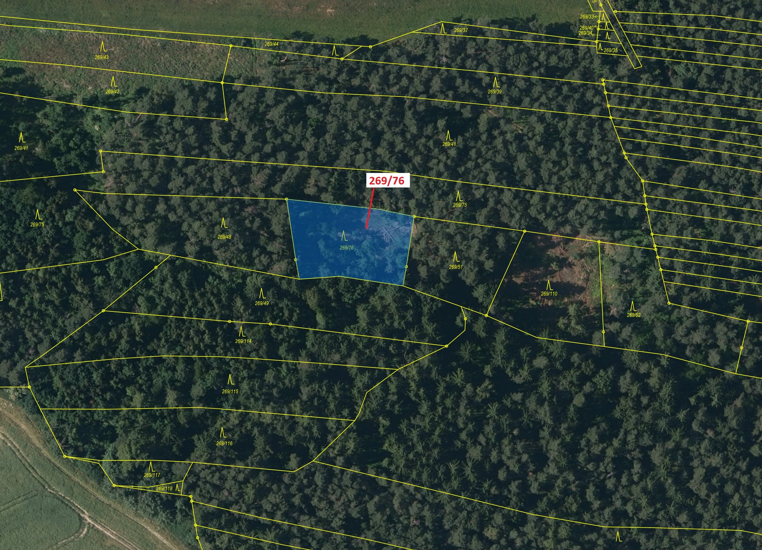 Lesní pozemek o výměře 1457 m2, podíl 1/1, katastrální území Břežany u Rakovníka, obec Břežany, obec