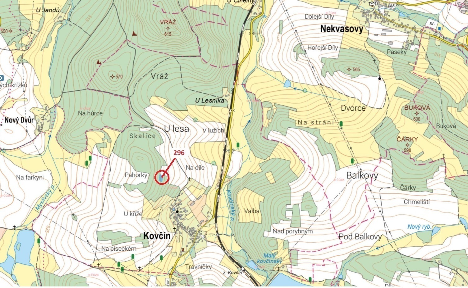 Lesní pozemek o výměře 1626 m2, podíl 1/1, katastrální území Kovčín, obec Kovčín, obec s rozšířenou 