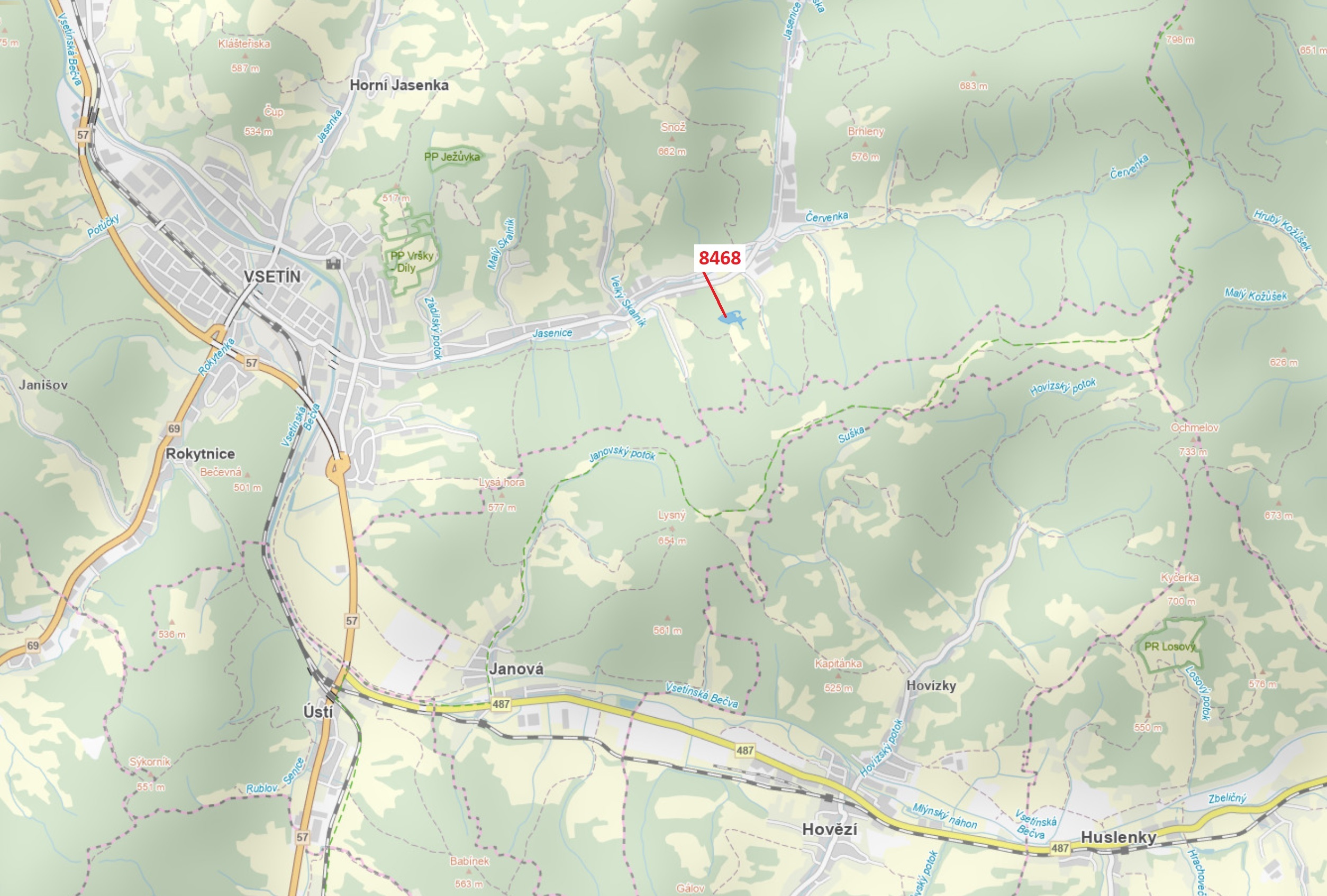 Lesní pozemek o výměře 11 544 m2, podíl 1/1, katastrální území Vsetín, obec Vsetín, obec s rozšířeno