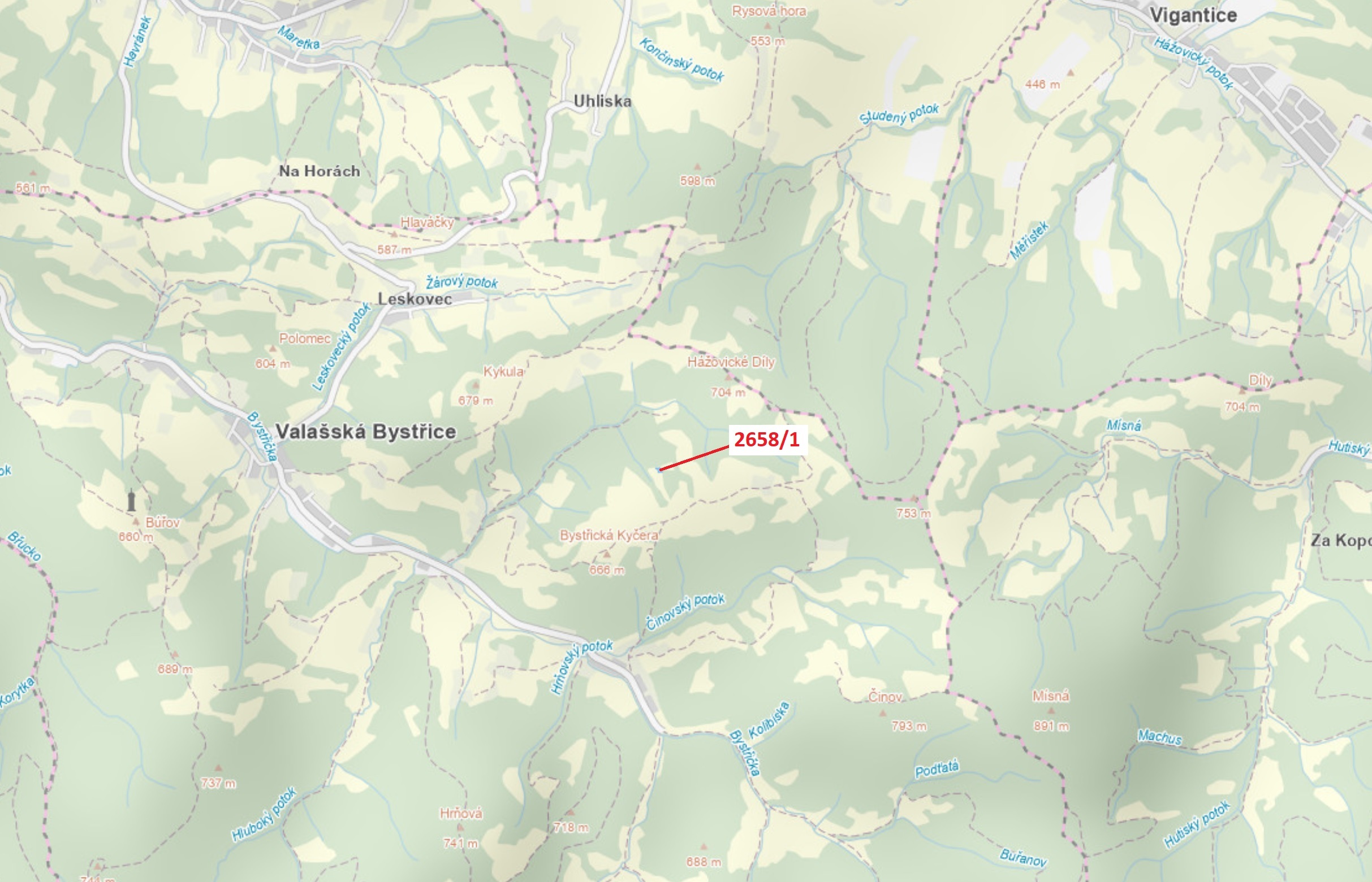 Trvalý travní porost o výměře 749 m2, podíl 1/1, katastrální území Valašská Bystřice, obec Valašská 