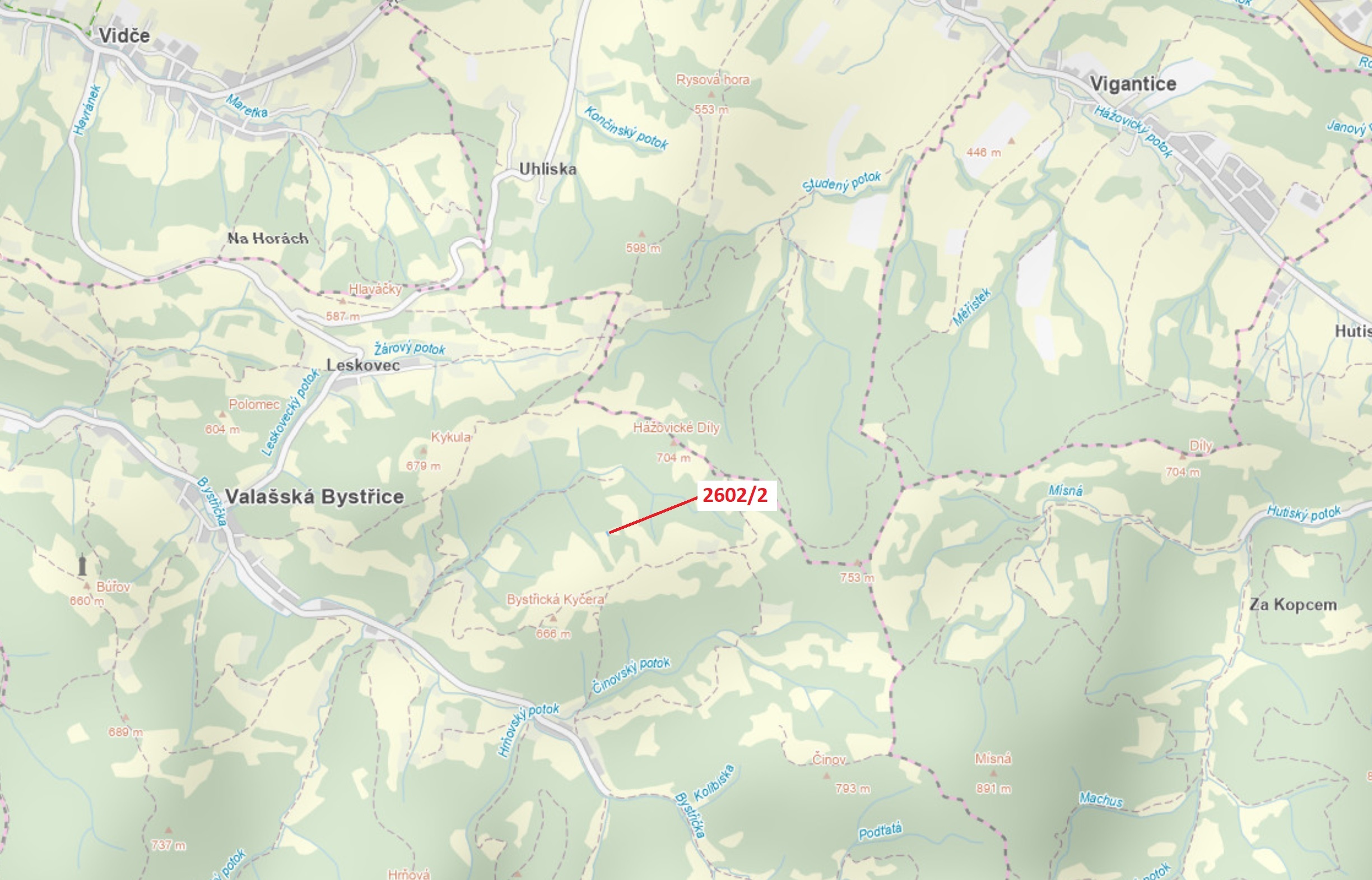 Trvalý travní porost o výměře 255 m2, podíl 1/1, katastrální území Valašská Bystřice, obec Valašská 