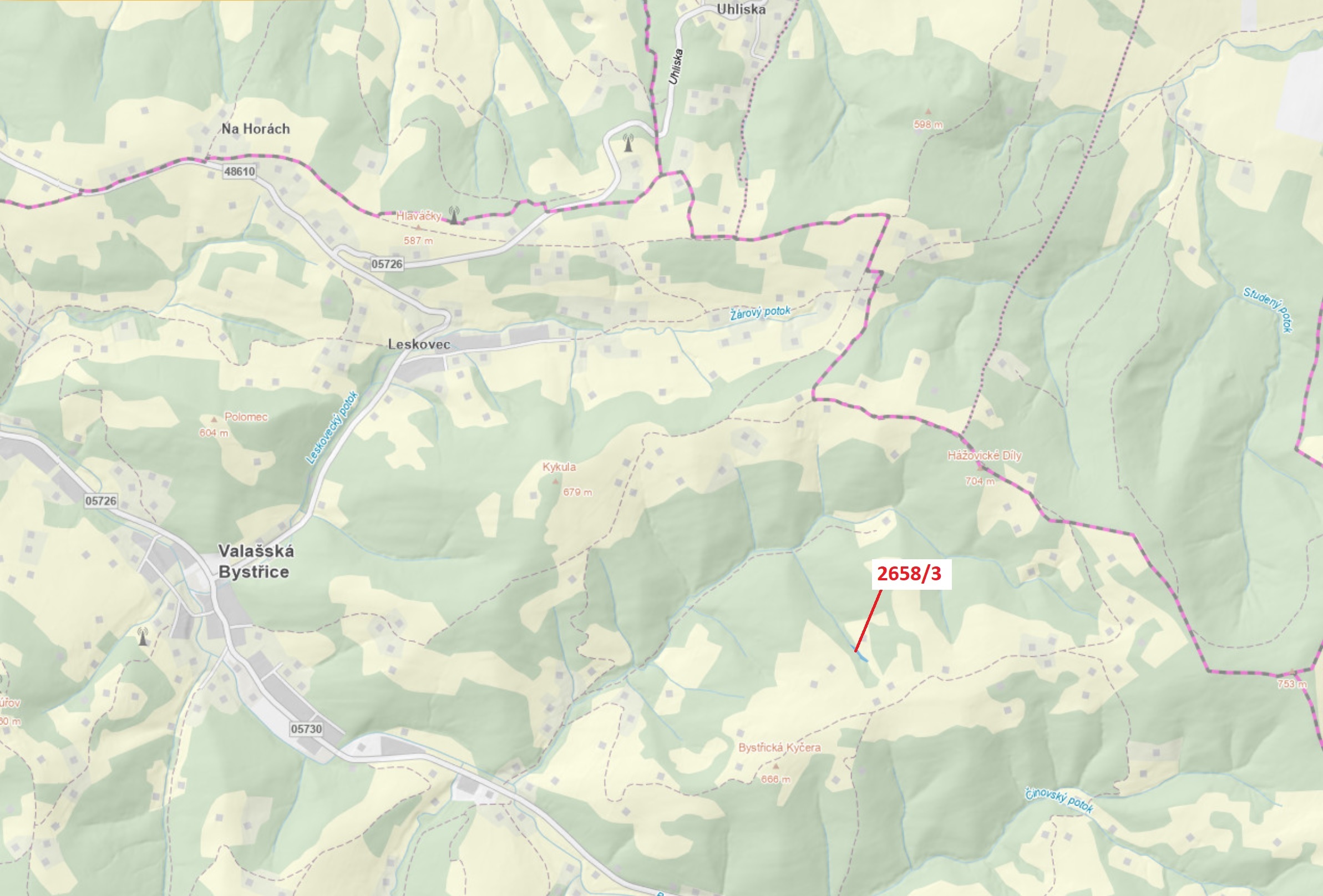 Ostatní plocha o výměře 673 m2, podíl 1/1, katastrální území Valašská Bystřice, obec Valašská Bystři