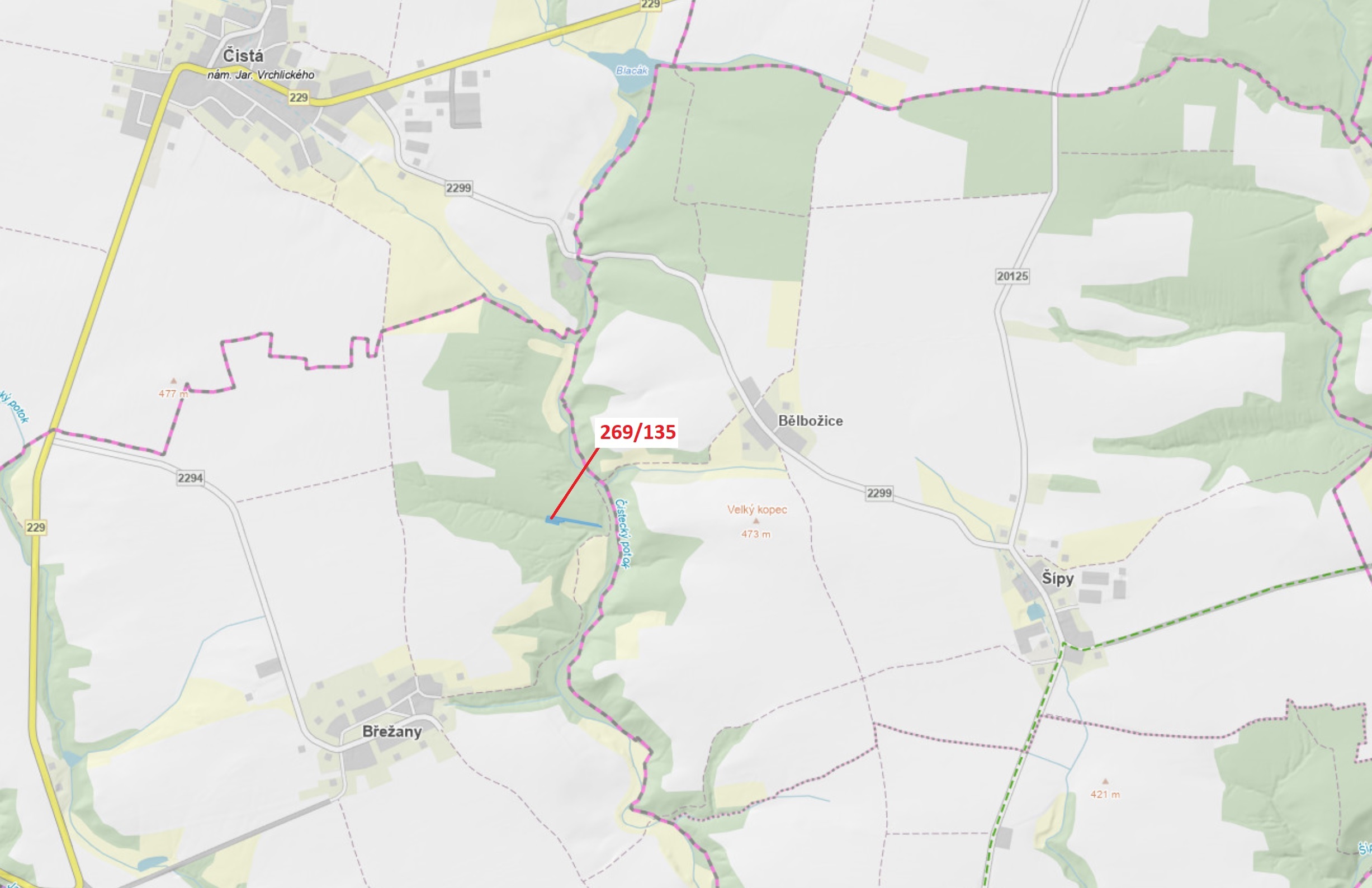 Lesní pozemek o výměře 2783 m2, podíl 1/1, katastrální území Břežany u Rakovníka, obec Břežany, obec