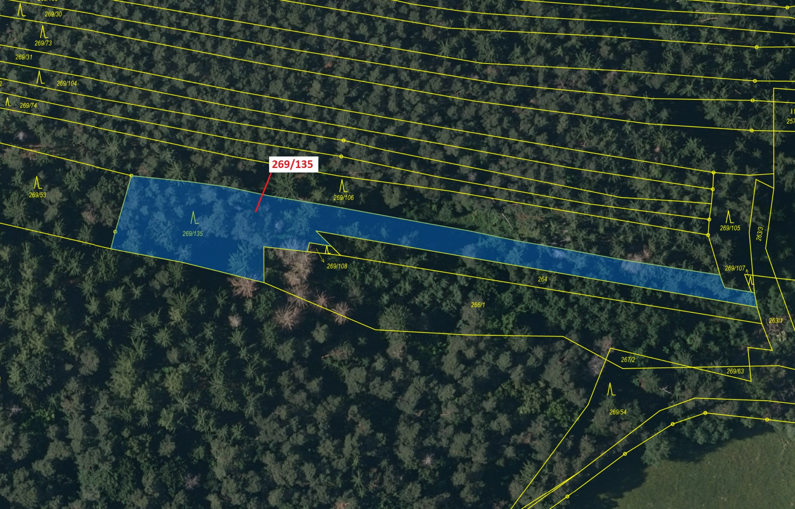 Lesní pozemek o výměře 2783 m2, podíl 1/1, katastrální území Břežany u Rakovníka, obec Břežany, obec