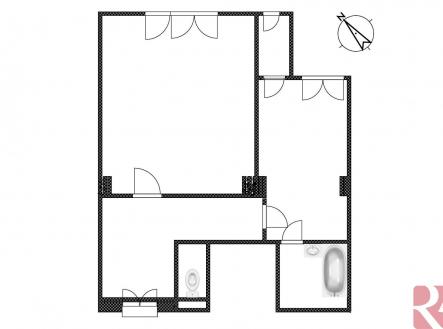 Na břehu, půdorys | Prodej bytu, 1+1, 57 m²