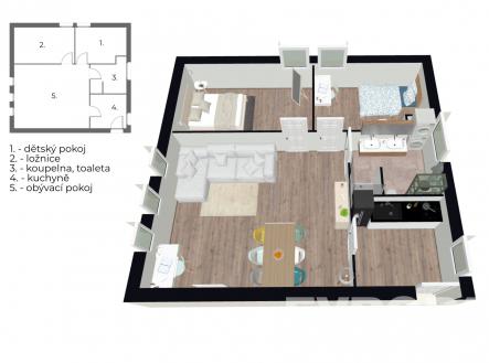 3d půdorys | Prodej bytu, 3+1, 62 m²