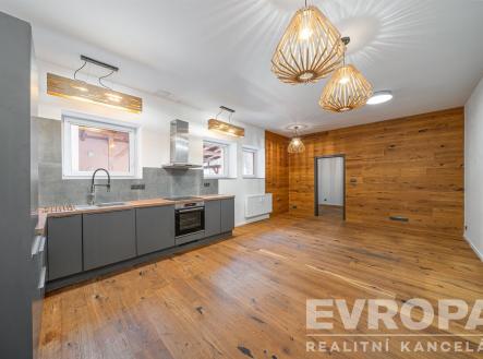 obývací pokoj s kuchyňskou linkou | Prodej bytu, 3+kk, 72 m²