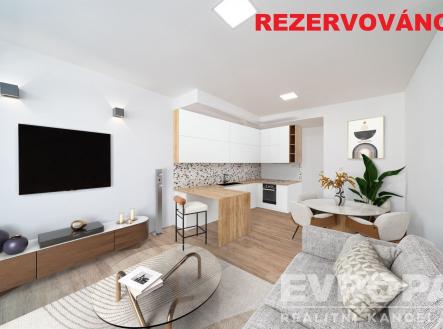 Světlý obývací pokoj s moderní kuchyní, parketová podlaha, velká okna, světlý a rekonstruovaný interiér, vestavěný nábytek. | Prodej bytu, 2+kk, 38 m²