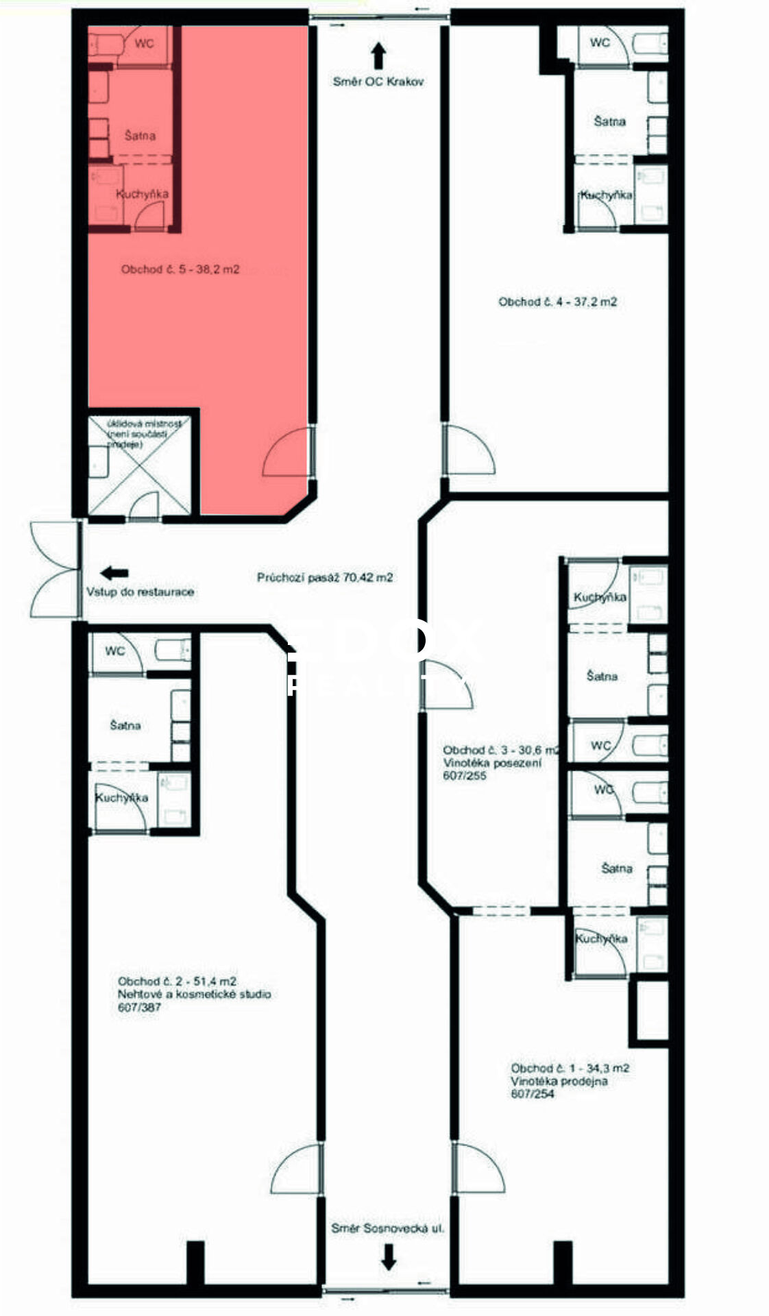 Pronájem komerčních prostor, 38,2 m².
