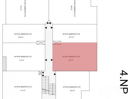 půdorys jednotky | Prodej bytu, 1+1, 43 m²