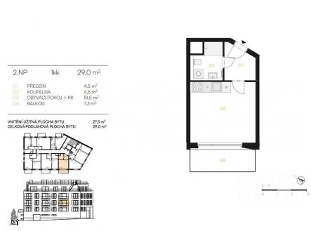 půdorys | Prodej bytu, 1+kk, 29 m²