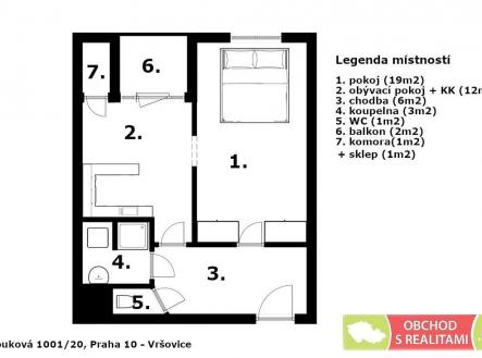 . | Pronájem bytu, 2+kk, 43 m²