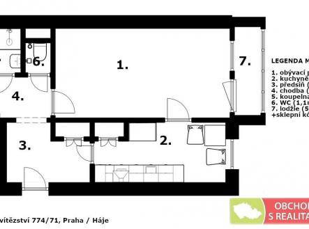 plánek | Prodej bytu, 1+1, 46 m²