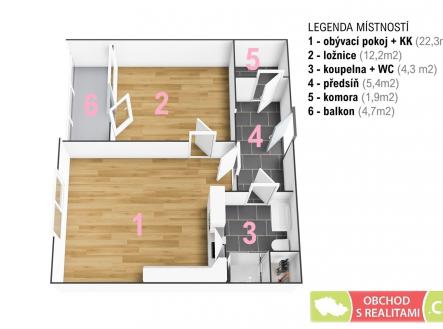 . | Pronájem bytu, 2+kk, 50 m²