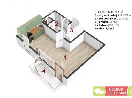 . | Pronájem bytu, 1+kk, 45 m²