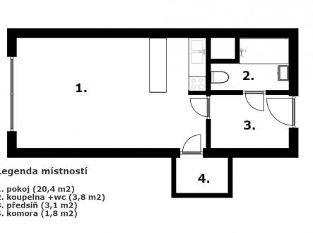 . | Pronájem bytu, 1+kk, 29 m²