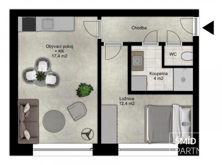 Pudorys - Stefanikova byt 5.jpg | Pronájem bytu, 2+kk, 44 m²
