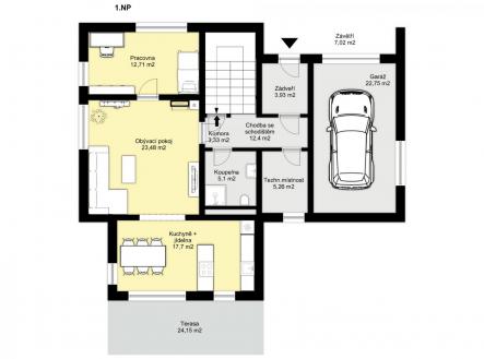 Projekt Choťánky - RD 1 1NP.jpg | Prodej - pozemek pro bydlení, 713 m²