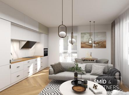 Vila Podebrady - byt 2A obýv pokoj + kk vizu.jpg | Prodej bytu, 4+kk, 91 m²