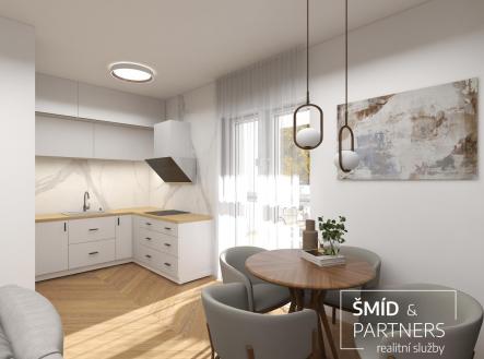 Vila Podebrady - byt 2B kuchyň vizu.jpg | Prodej bytu, 3+kk, 84 m²