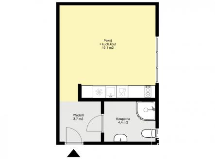Půdorys - byt Mladá Boleslav pronájem.jpg | Pronájem bytu, 1+kk, 27 m²
