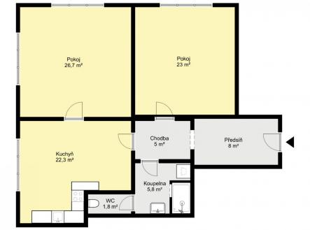 Půdorys - byt Šotnovská Kolín.jpg | Pronájem bytu, 3+kk, 80 m²