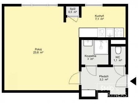 Půdorys - byt Ortenova KH.jpg | Pronájem bytu, 1+1, 36 m²