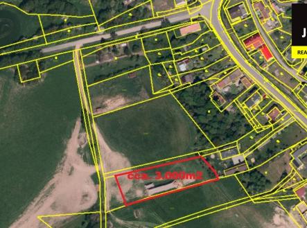 Půdorys z KU z vyznačením pozemku | Prodej - pozemek pro bydlení, 2 999 m²