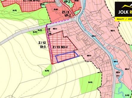 Uzemní plán s vyznačením pozemku | Prodej - pozemek pro bydlení, 2 999 m²