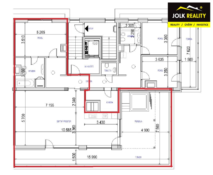 Půdorys bytu -  vyznačení bytové jednotky