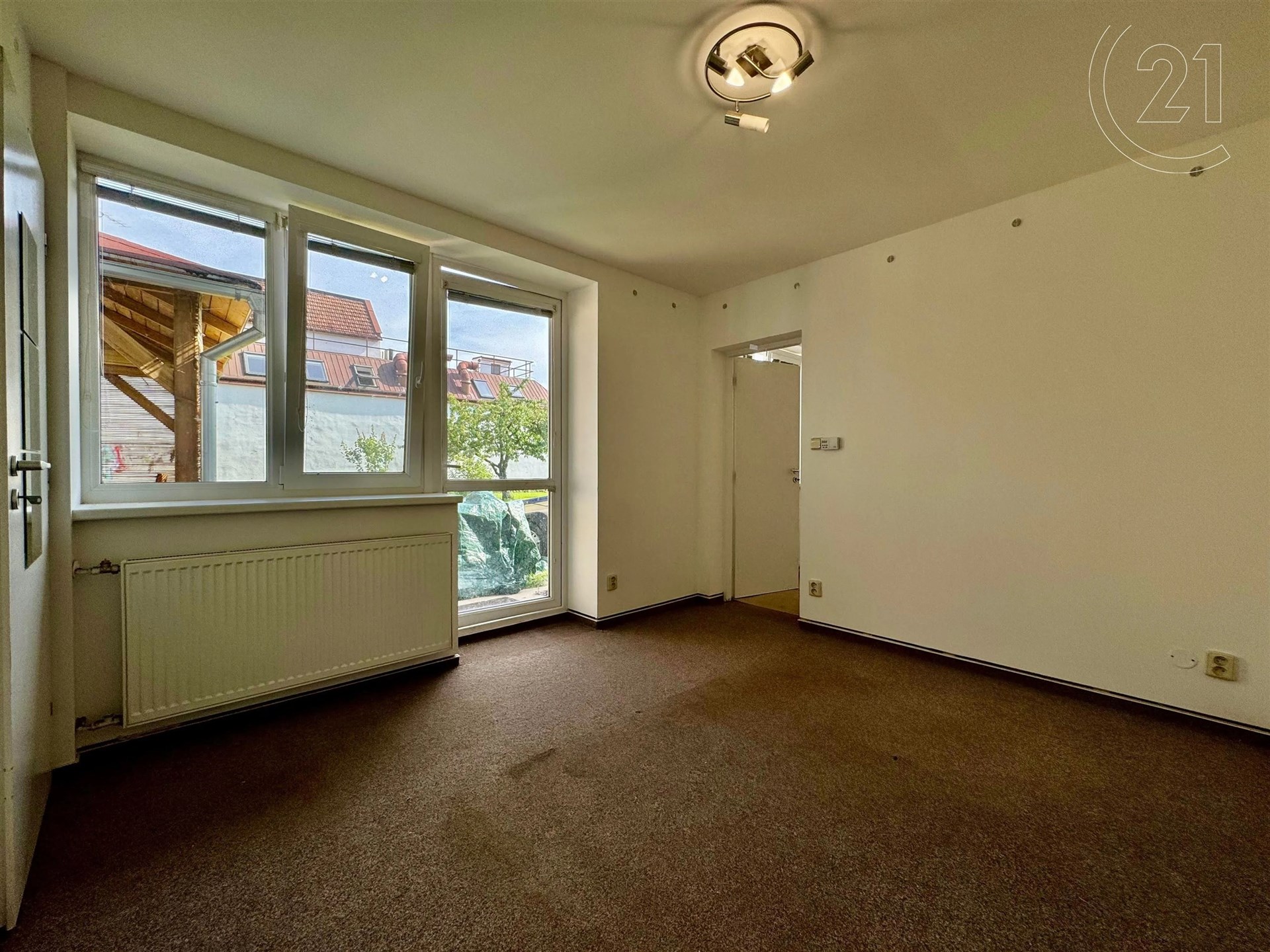 prázdná místnost s přirozené světlo, koberec, a radiátor