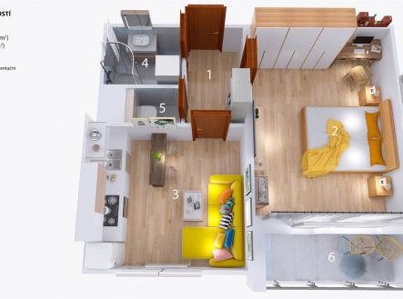 . | Pronájem bytu, 2+kk, 44 m²