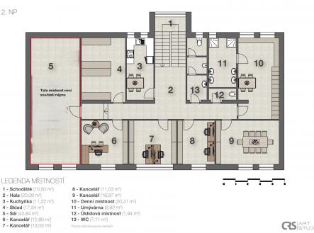 Půdorys podlaží | Pronájem - obchodní prostor, 67 m²